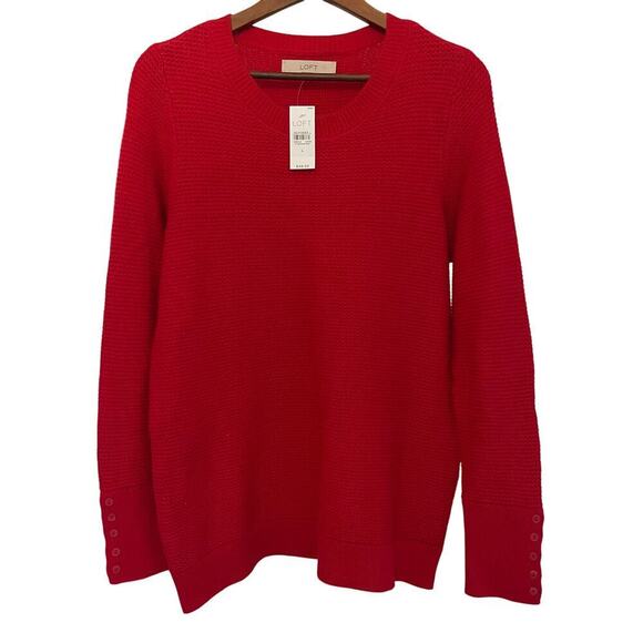 LOFT NWT Women's 100% Cotton Knit Sweater Cherry Red Size Large - Picture 1 of 8